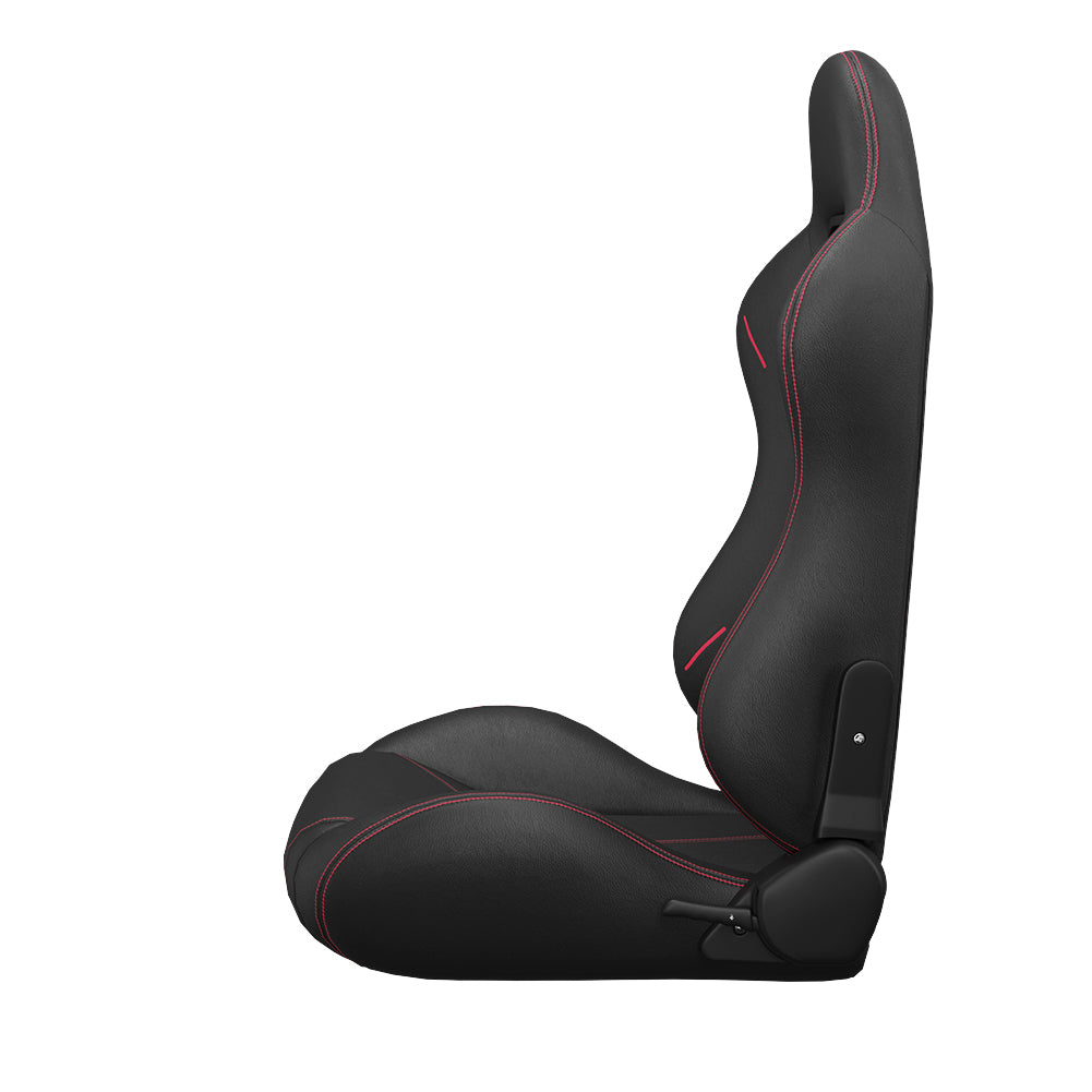 2PC Universal Bucket Racing Seats Red Stitch Red PVC Leather Reclinable Carbon Look Leather Back With Adjustor Slider(Not Including Seat Bracket ) 1 box of 2 pieces