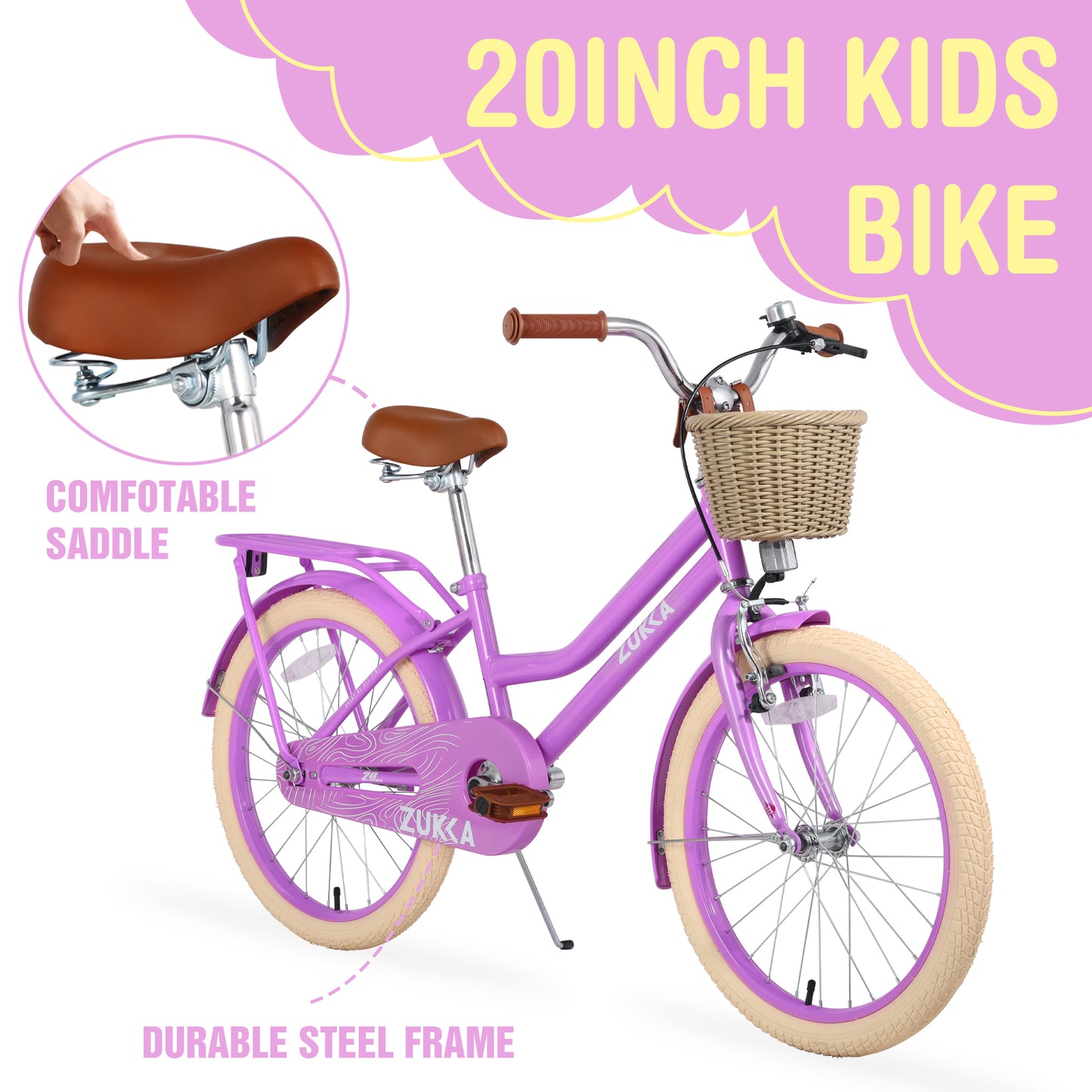 20 Inch Girls Bike Front Wheels Replacement with Solid Air Rubber Tire and Inner Tube