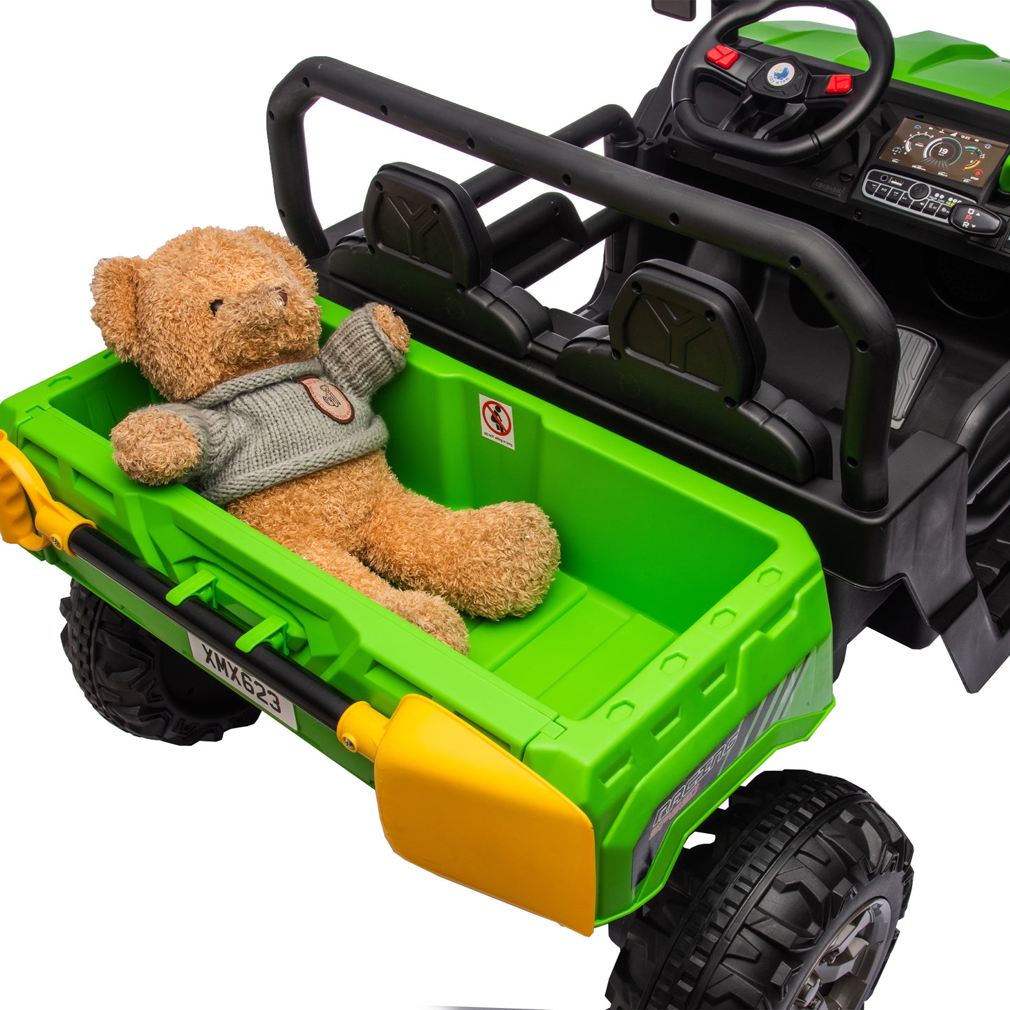 24V Ride On Truck 2 Seater Ride On UTV with 2x200W Motor Ride On Dump Truck with Dump Bed/Shovel Ride On Car with Remote Control Electric Vehicle with Non-slip tyre for Boys Girls