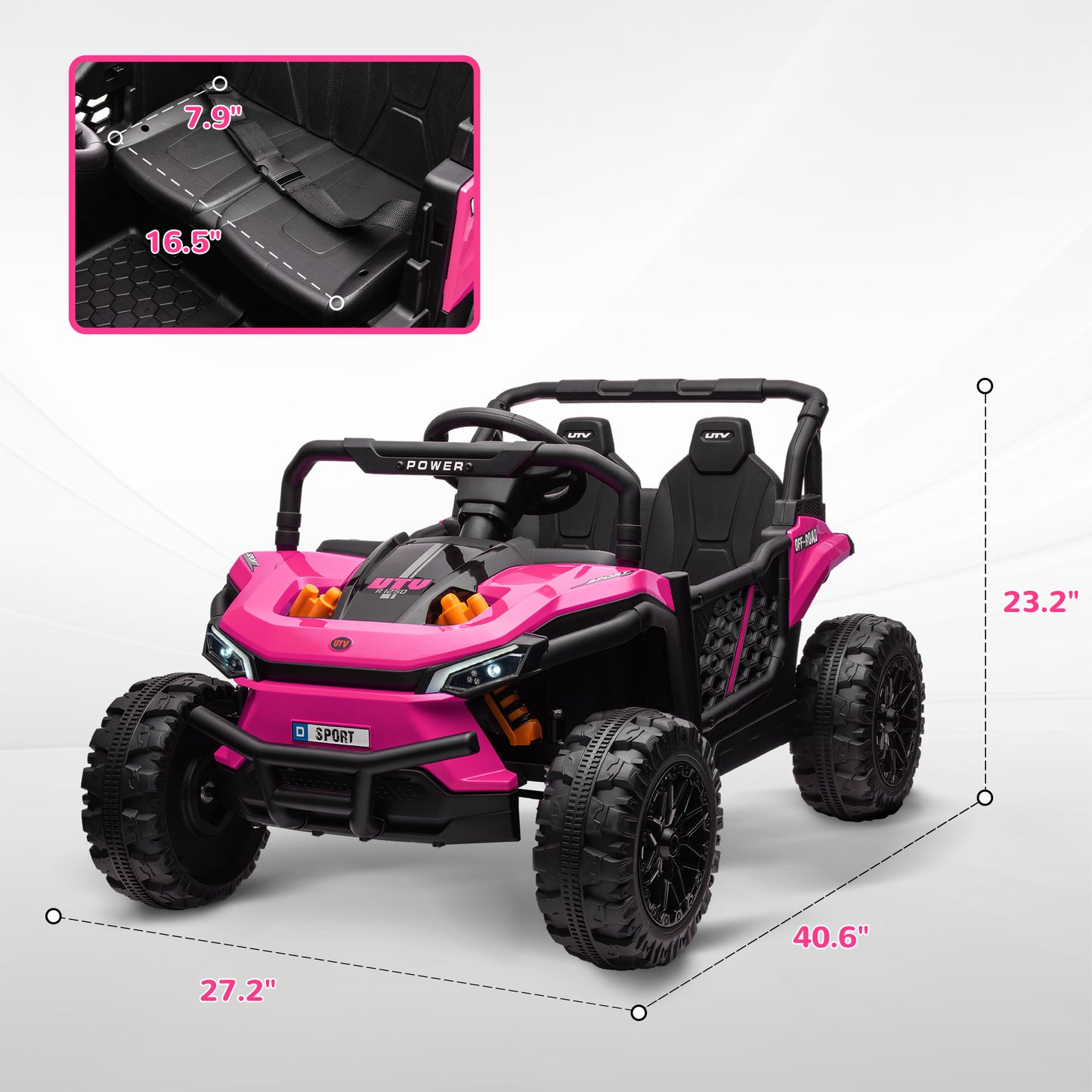 Qaba 12V Kids UTV, Battery Powered Ride on Truck, 3.7 MPH Off-Road Electric Car with Remote Control, 4-Wheel Suspension, LED Headlights, 3 Speeds, Horn & Music, for Boys and Girls, Pink