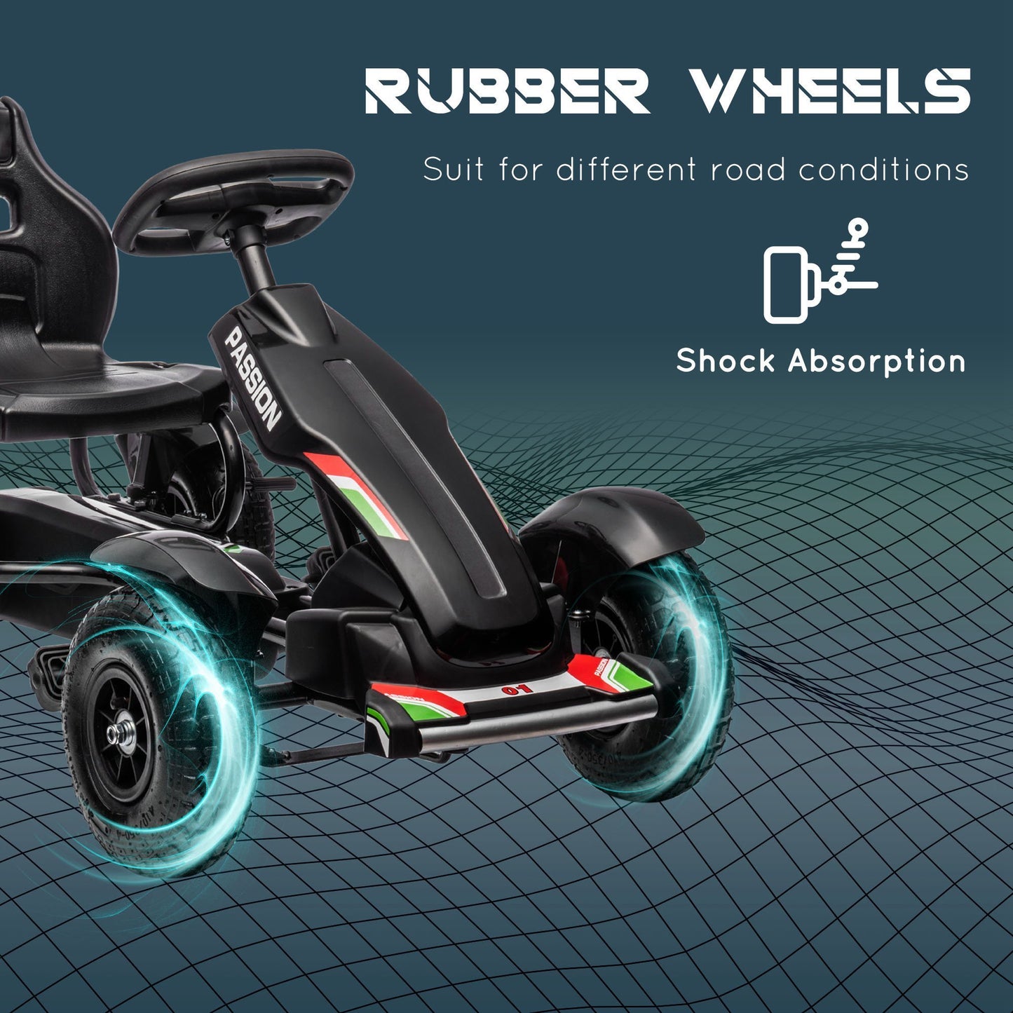 Kids Pedal Go Kart, Outdoor Ride on Toys with Adjustable Seat, Sharp Handling, Handbrake, 4 Non-Slip Rubber Wheels for Boys & Girls Aged 5-12 Years Old, Black