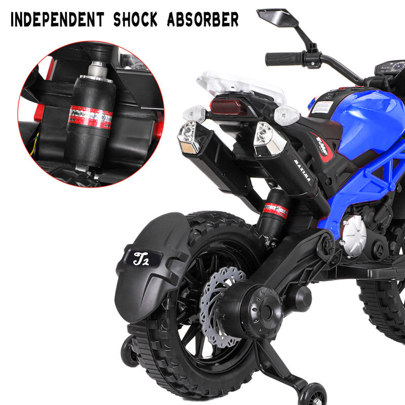 Electric Motorcycle for Kids, kids ride on motorcycle, 12V Electric Dirt Bike with Training Wheels, Hand Racing Foot Brake,PU seat, Ride on Motorcycle for 3~6 years Boys Girls gift