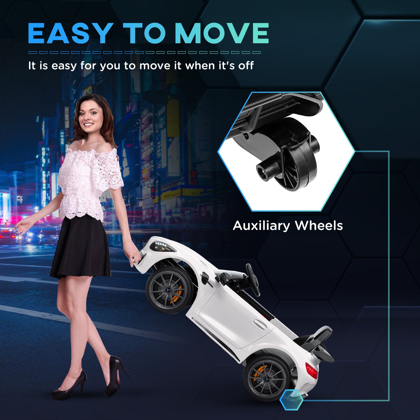 Qaba Mercedes-Benz AMG GTR Licensed 12V Kids Ride on Car, Battery Powered Kids Electric Car with Remote Control, Transport Wheels, Soft Start, Lights, Music, Horn & 3 Speeds for 3-6 Years, White