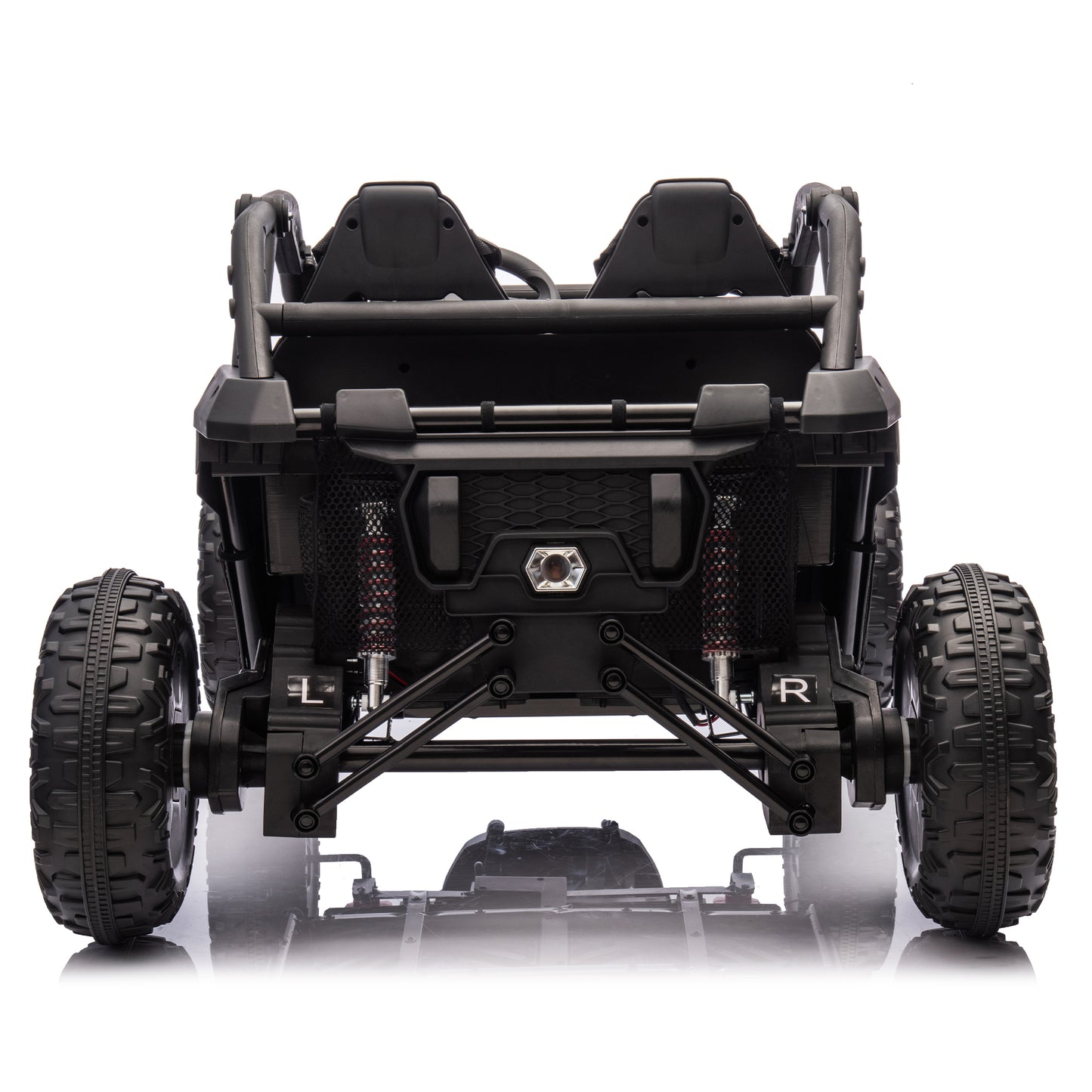 24V Two-seater Kids Ride On UTV w/Parents Control,20in seat width,400W Super high power,Four-wheel Suspension,Bluetooth,MP3,USB,LED Light,Horn,Rear storage space,Speeds 3.73-4.97MPH For Kids aged 3+.