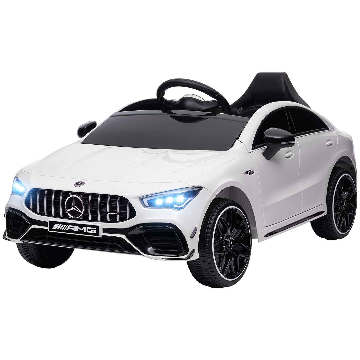 Qaba Mercedes-Benz AMG CLA 45 Licensed 12V Kids Electric Car, Battery Powered Ride on Car with Remote Control, Transport Wheels, Spring Suspension, LED Lights, Music Horn, White
