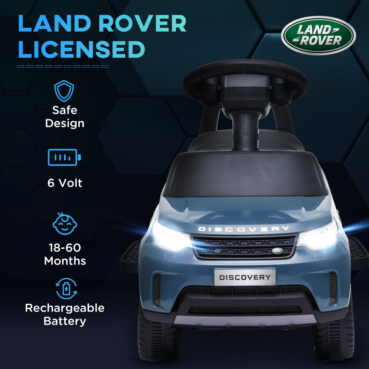 Qaba Land Rover Licensed 6V Ride on Push Car, 2 in 1 Sliding Car, Battery Powered Electric Car for Kids with Headlights Music Horn for 18-60 Months, Light Blue