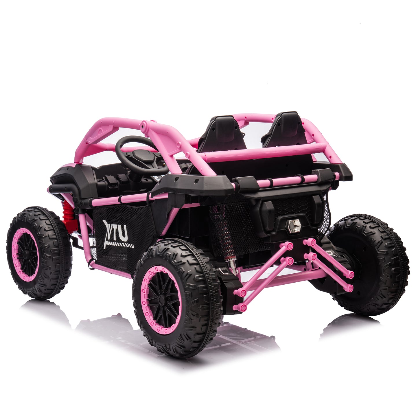 24V Two-seater Kids Ride On UTV w/Parents Control,20in seat width,400W Super high power,Four-wheel Suspension,Bluetooth,MP3,USB,LED Light,Horn,Rear storage space,Speeds 3.73-4.97MPH For Kids aged 3+.