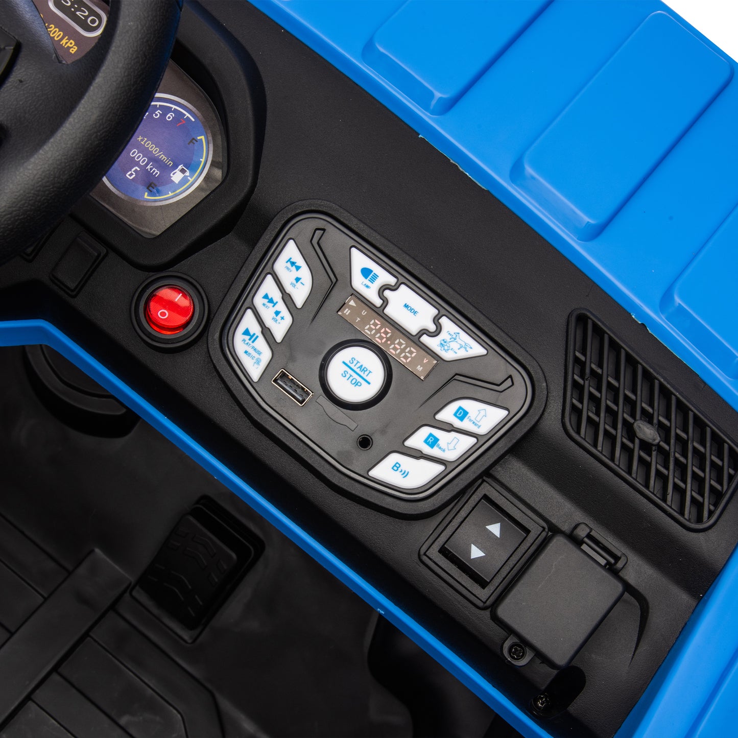 24V Two-seater Kids Ride On Electric Car W/parents control,Seat width 19.69in,400W motor,E-rear dump,light&rear searchlight,USB,MP3,Bluetooth,Music,Provide a Speed of 3.11-4.97MPH For Kids Aged 3+.