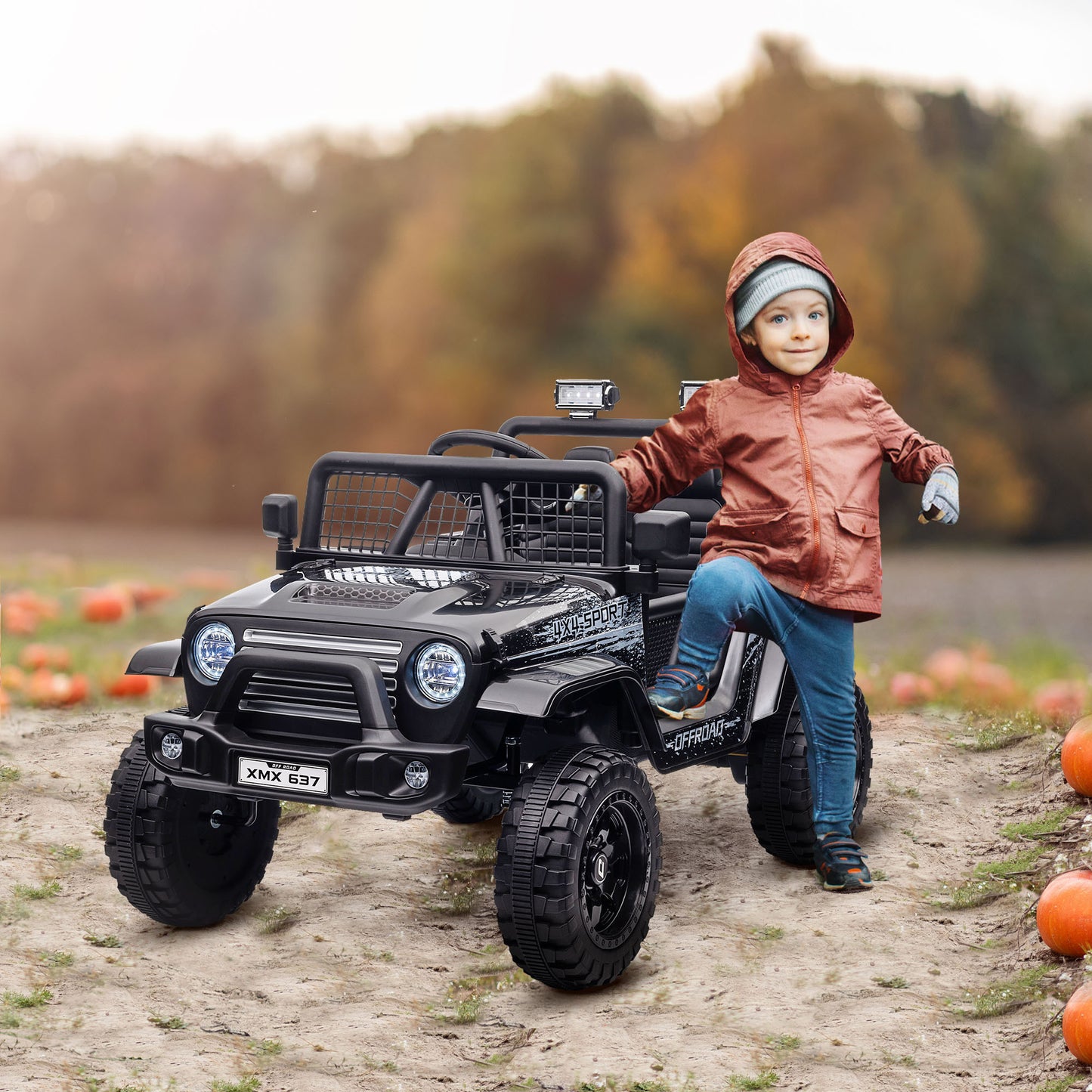 Qaba 12V Ride on Truck, Battery Powered Kids Electric Car with Parent Remote, 4 Suspension Wheels, 3 MPH Max Speed, Music, Horn & LED Lights for Ages 3-6 Years Old, Black