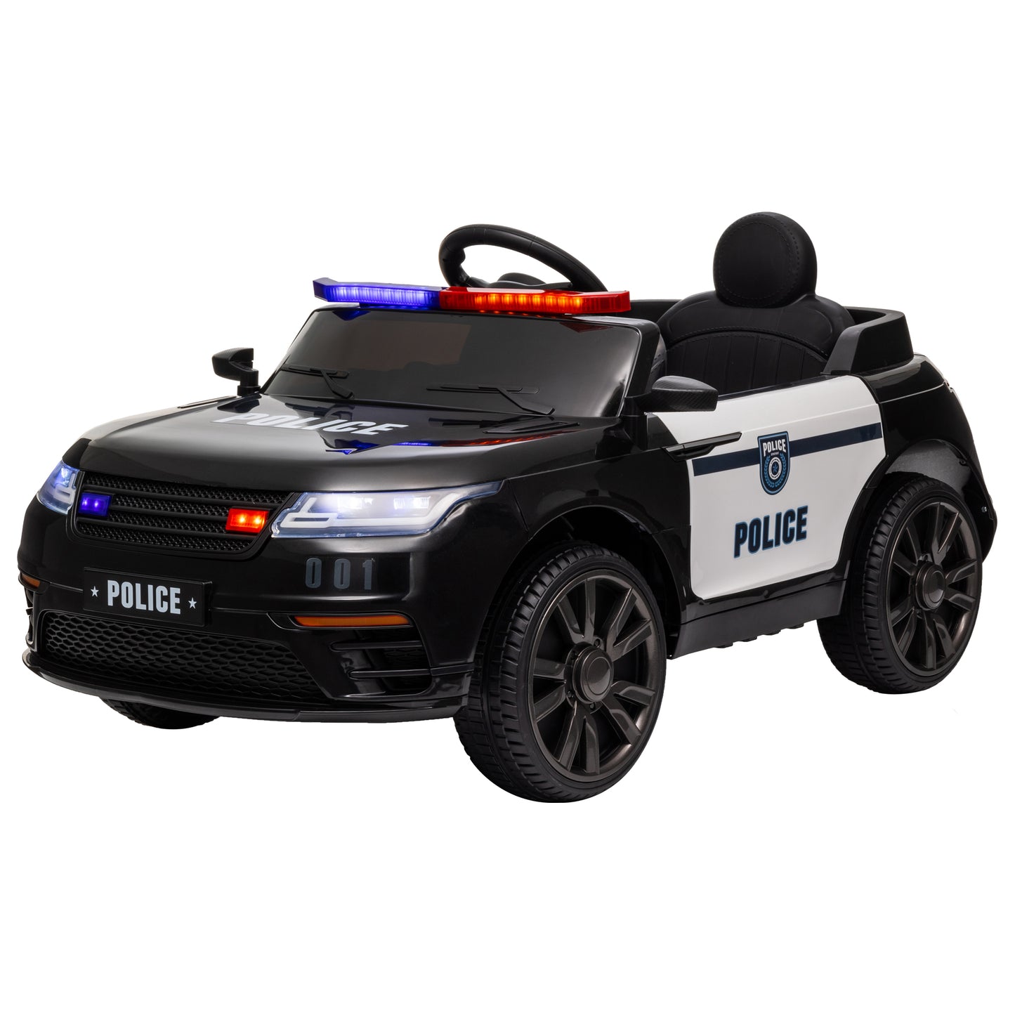 Qaba 12V Electric Car for Kids, Battery Powerd Kids Car Police Car with Remote Control, 4 Spring Suspension Wheels, Transport Wheel, Siren, Music, Light, Horn, Black