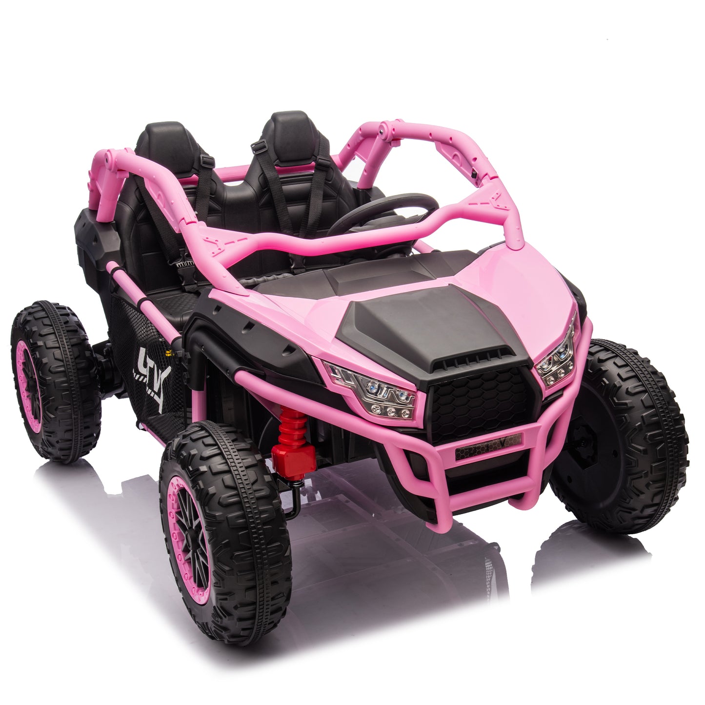 24V Two-seater Kids Ride On UTV w/Parents Control,20in seat width,400W Super high power,Four-wheel Suspension,Bluetooth,MP3,USB,LED Light,Horn,Rear storage space,Speeds 3.73-4.97MPH For Kids aged 3+.