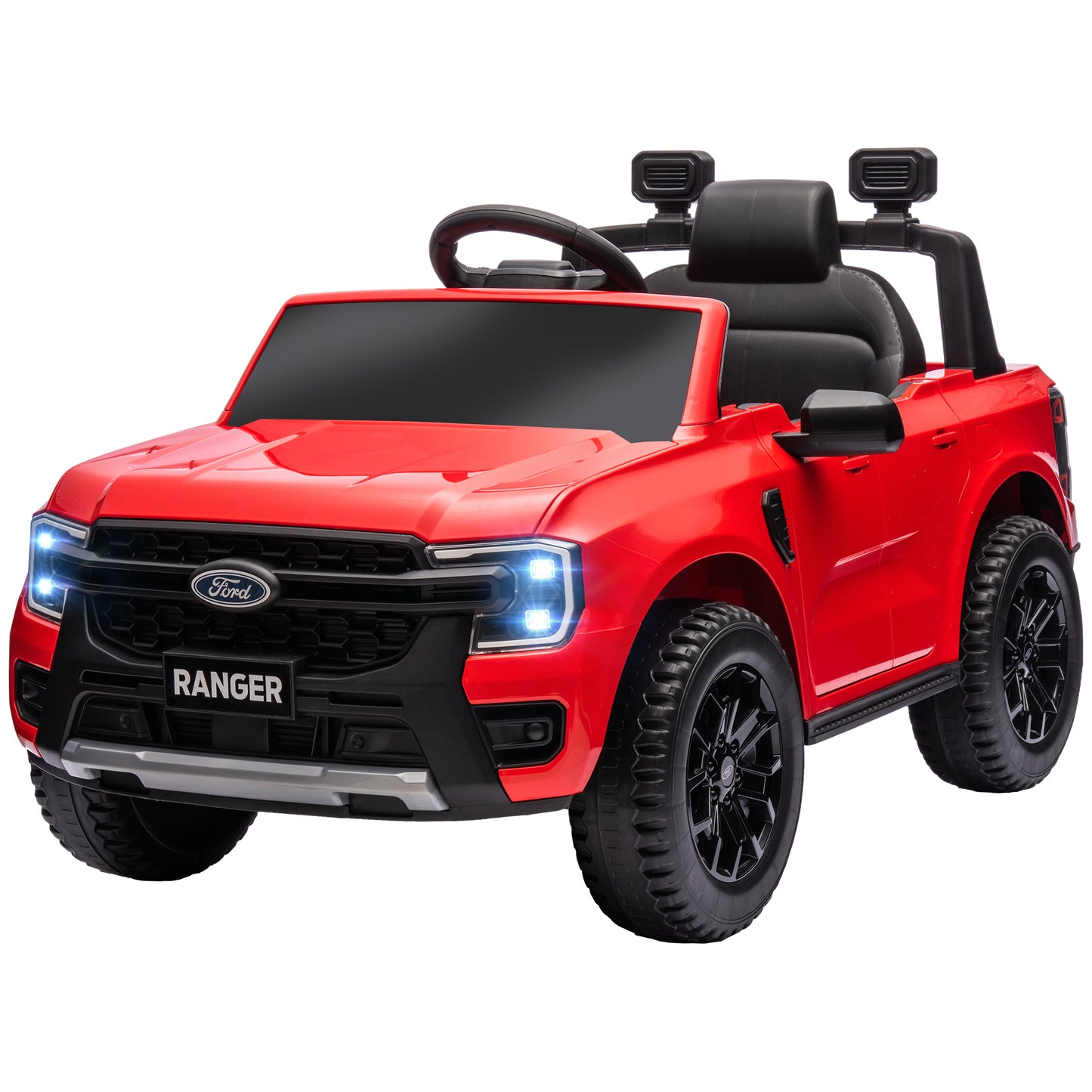 Qaba Ford Ranger Licensed 12V Kids Ride on Truck, Toddler Electric Car with Remote Control, Toy Storage, Spring Suspension, LED Headlights, Music Horn, for Ages 3-6 Years, Red