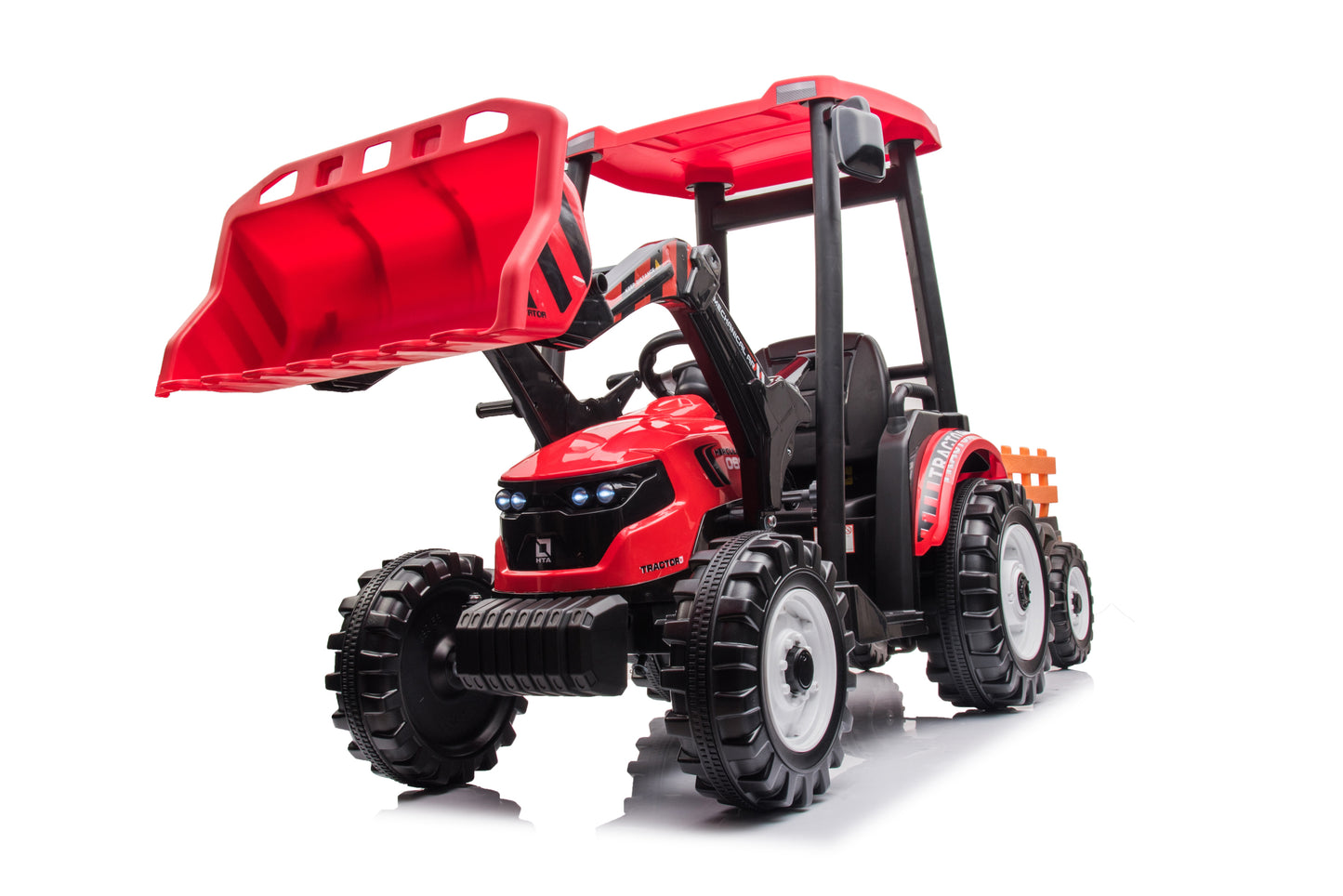Pedal Tractors with Working Loader and Backhoe Digger, Kids' Ride on Car Toys 24V Battery Powered Electric Vehicles with Trailer, Digger for Toddlers (Red)