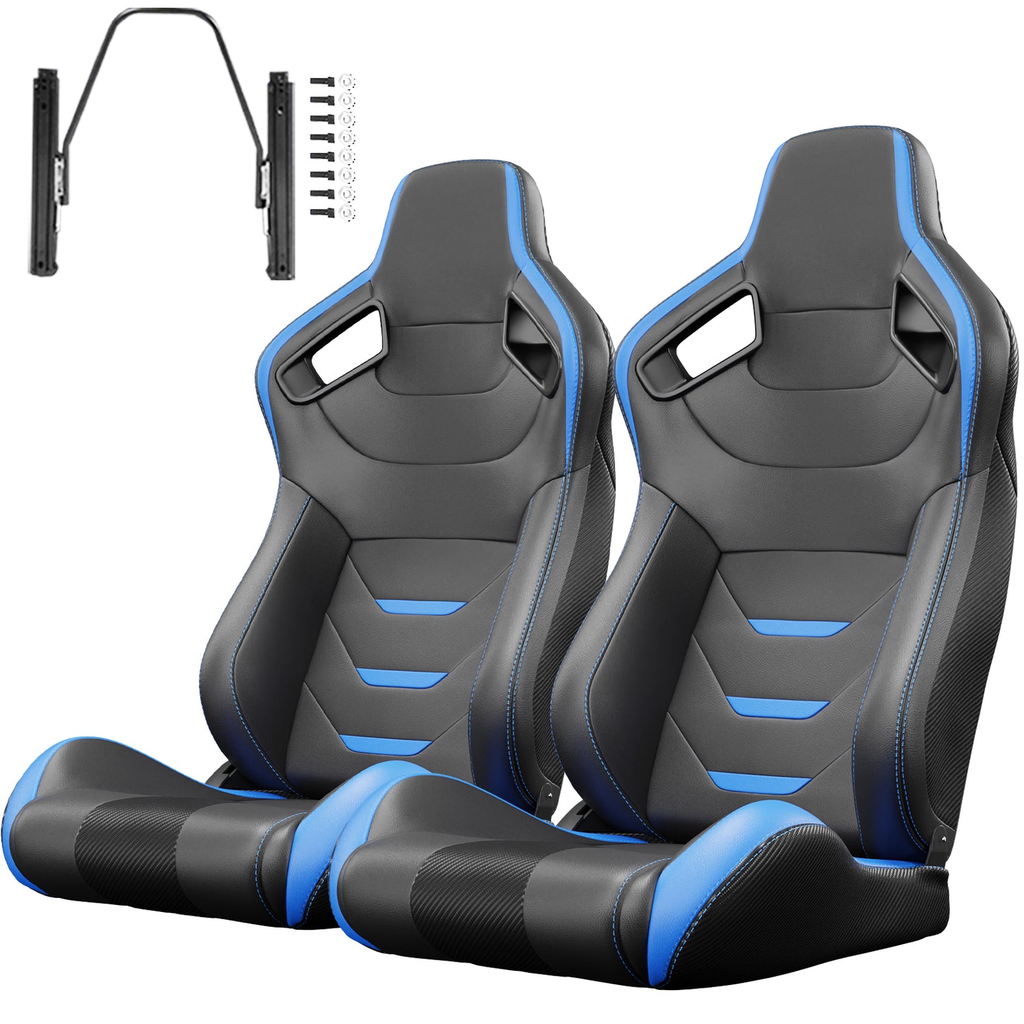 2PC Universal Bucket Racing Seats Red Stitch Red PVC Leather Reclinable Carbon Look Leather Back With Adjustor Slider(Not Including Seat Bracket ) 1 box of 2 pieces
