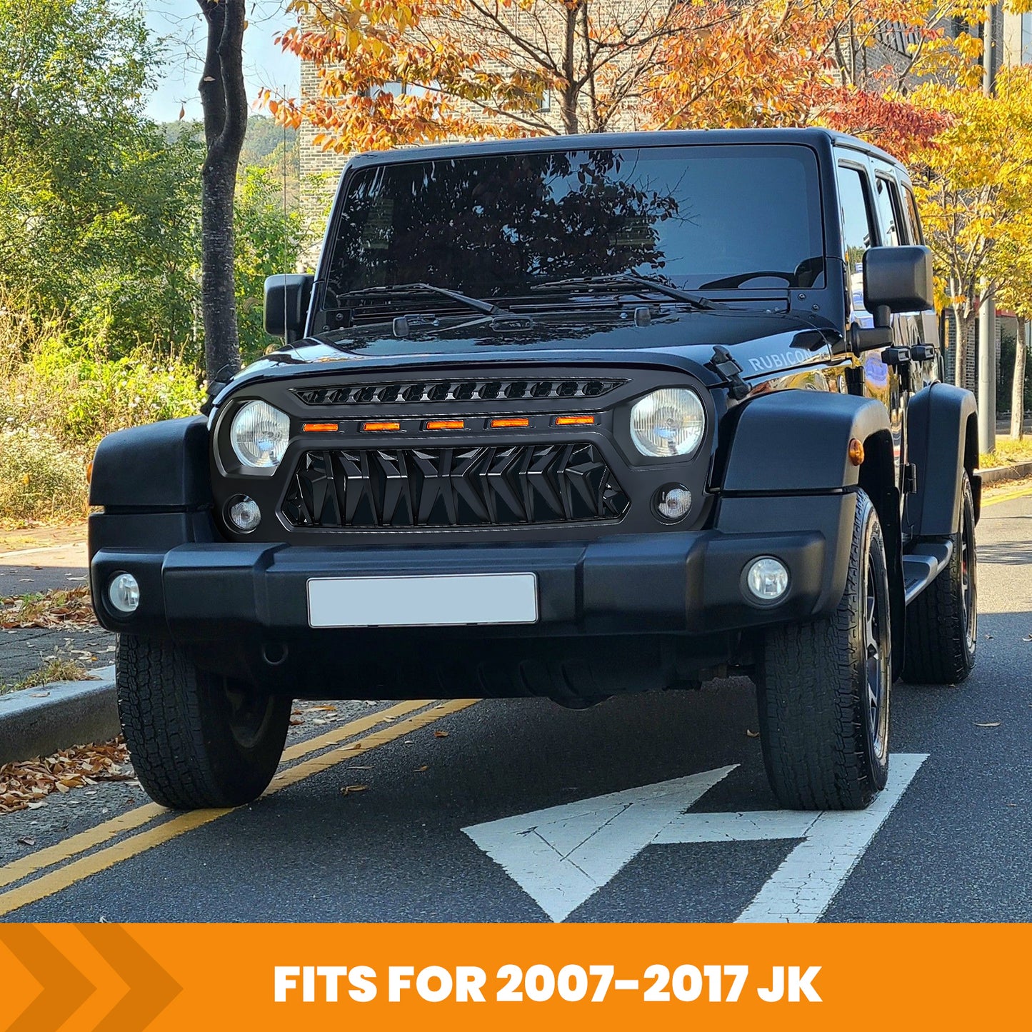 Front Matte Black Shark Grille Replacement Grill For Wrangler JK 2007-2018 with LED Lights