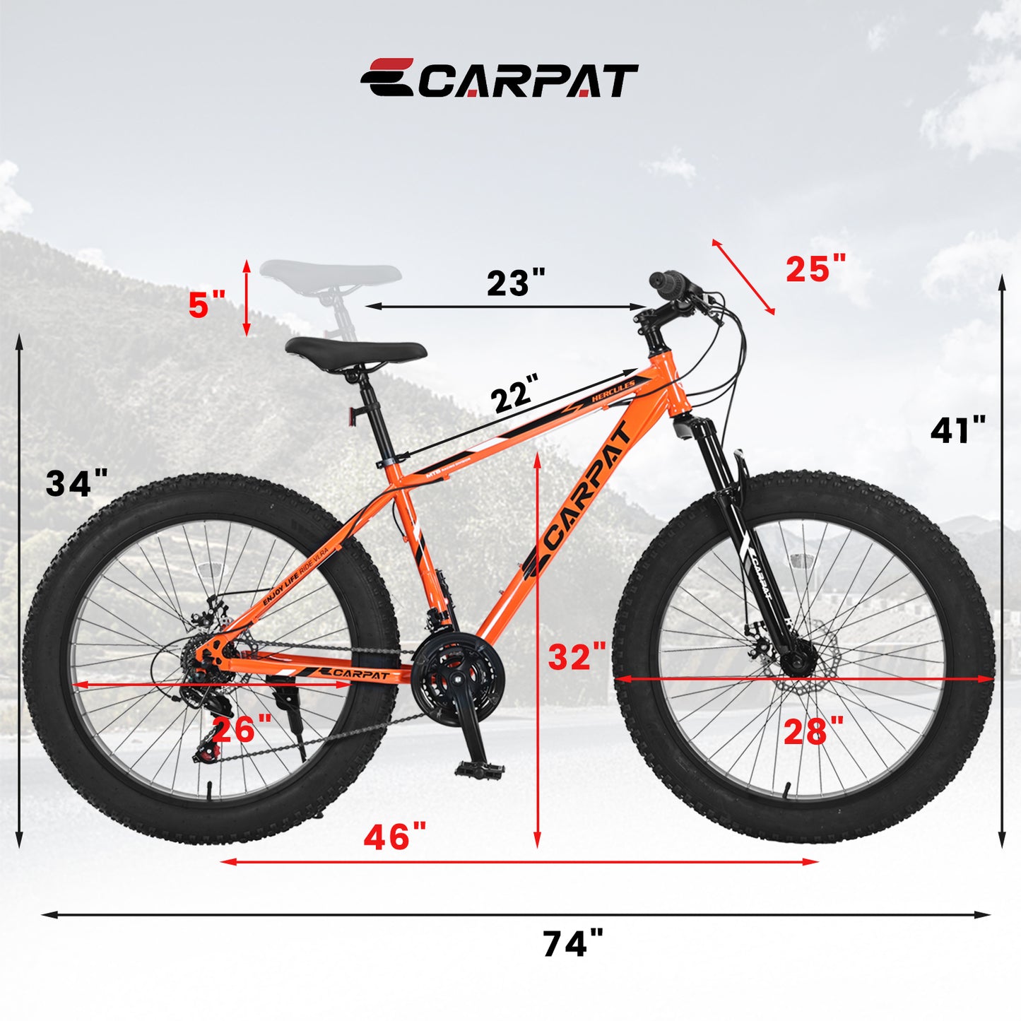 S26109 26 Inch Fat Tire Bike Adult/Youth Full Shimano 21 Speed Mountain Bike, Dual Disc Brake, High-Carbon Steel Frame, Front Suspension, Mountain Trail Bike, Urban Commuter City Bicycle