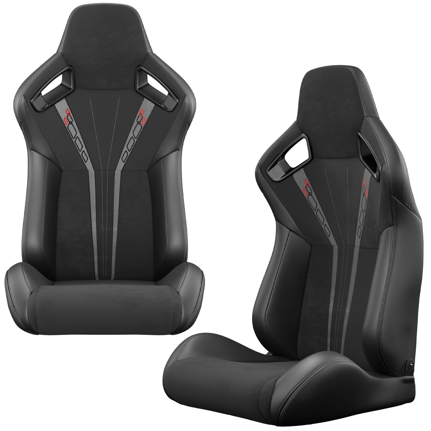 2PC Universal Bucket Racing Seats Red Stitch Red PVC Leather Reclinable Carbon Look Leather Back With Adjustor Slider(Not Including Seat Bracket ) 1 box of 2 pieces