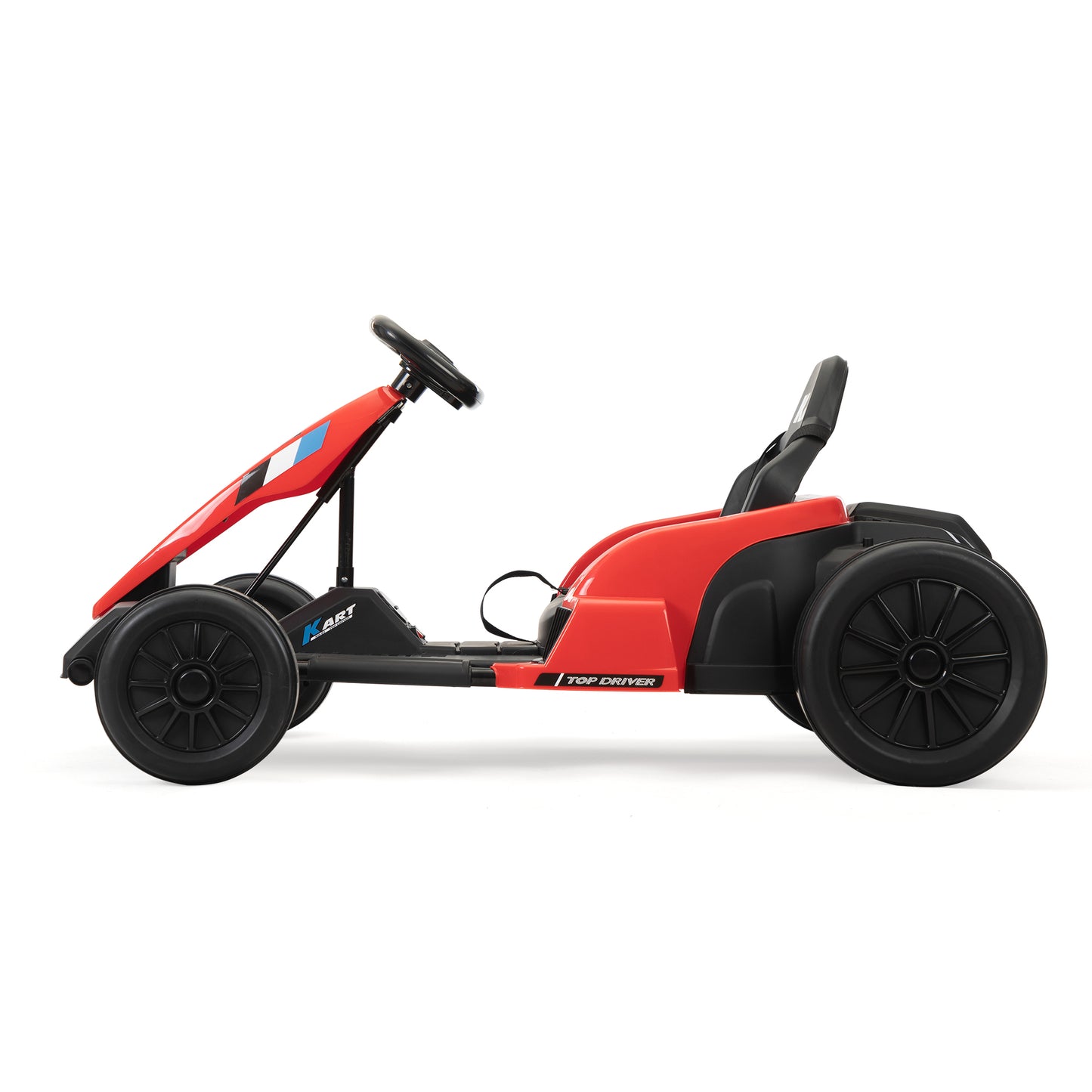 24V Electric Kids Go Kart, Battery Powered Outdoor Ride On Toy w/ 5 mph Max Speed, Music, Horn, Power Display, Protectors, Red and Black