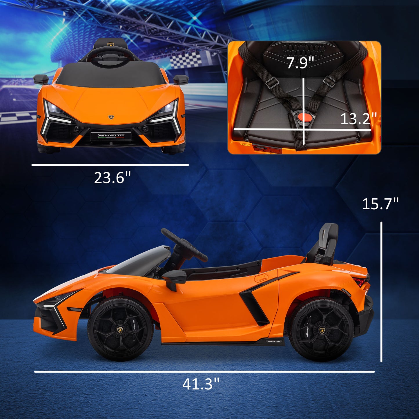 Qaba Lamborghini Revuelto Licensed 12V Kids Electric Car, Battery Powered Ride on Car with Hydraulic Doors, Remote Control, Transport Wheels, Spring Suspension, Music, Lights, 3 Speeds, Orange