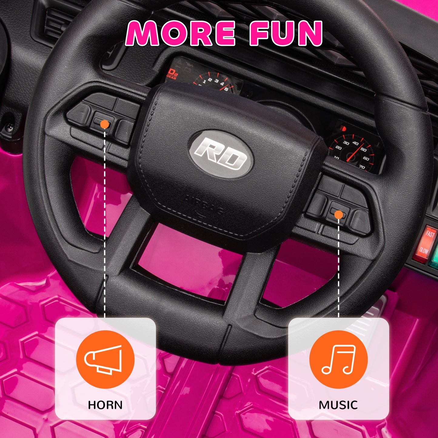 Qaba 12V Ride On Truck, Battery Powered Kids Electric Car UTV with 4 Suspension Wheels, Remote Control, 3 Speeds, LED Headlights, Horn, USB Music, Pink