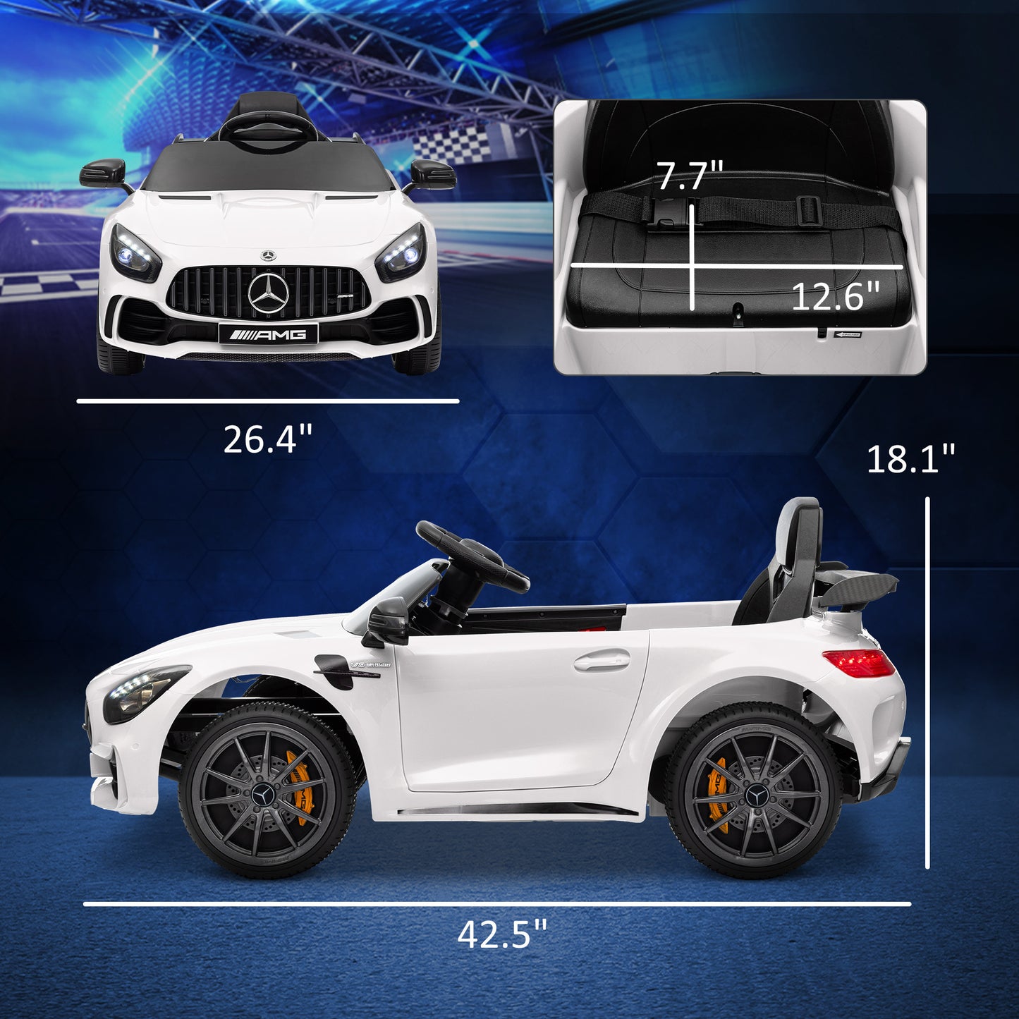 Qaba Mercedes-Benz AMG GTR Licensed 12V Kids Ride on Car, Battery Powered Kids Electric Car with Remote Control, Transport Wheels, Soft Start, Lights, Music, Horn & 3 Speeds for 3-6 Years, White