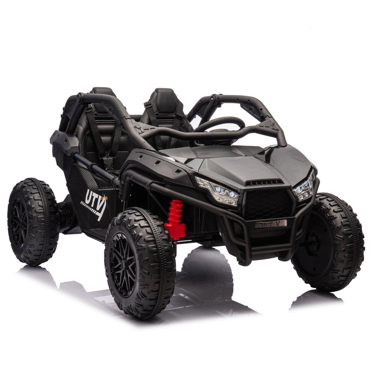 24V Two-seater Kids Ride On UTV w/Parents Control,20in seat width,400W Super high power,Four-wheel Suspension,Bluetooth,MP3,USB,LED Light,Horn,Rear storage space,Speeds 3.73-4.97MPH For Kids aged 3+.