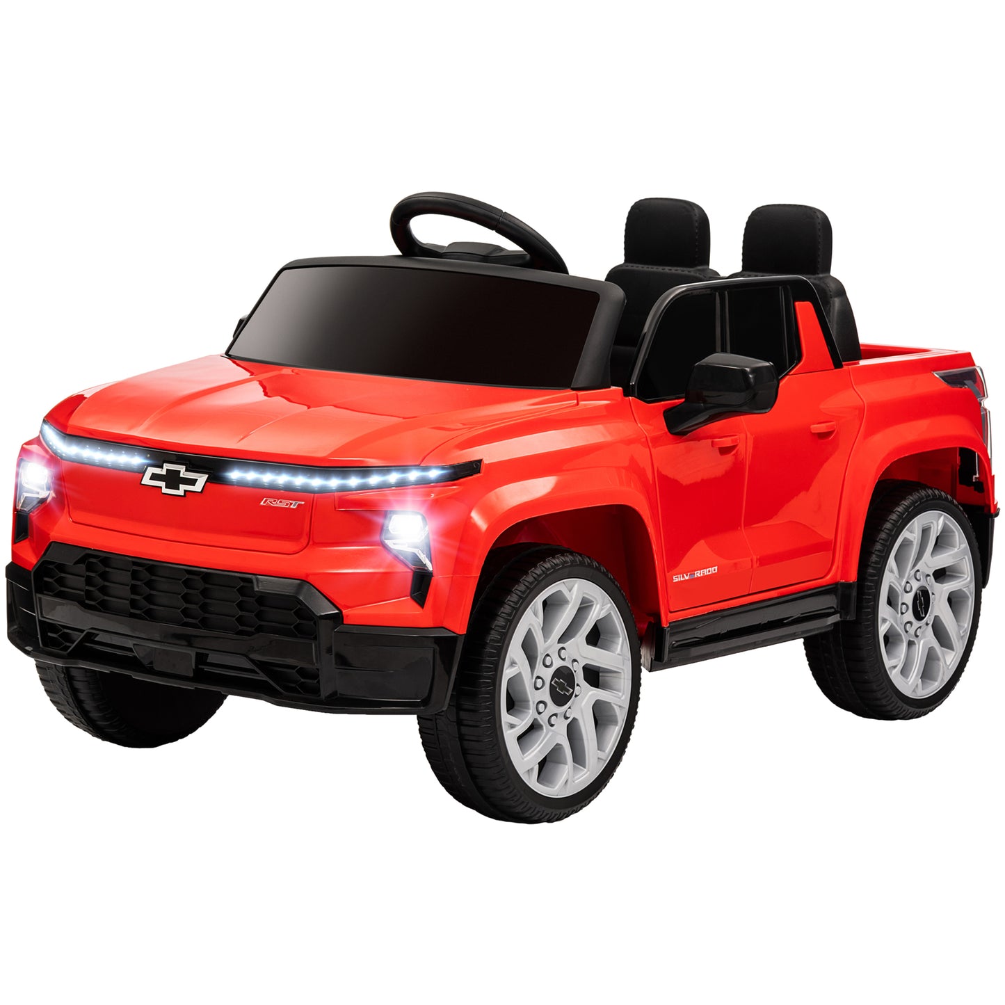 Qaba 12V Kids Electric Car, Chevrolet Silverado EV RST Licensed Ride on Car with Parent Remote Control, Spring Suspension, Soft Start, Training Wheels, LED Lights, Music, MP3, 3 Speed, Red