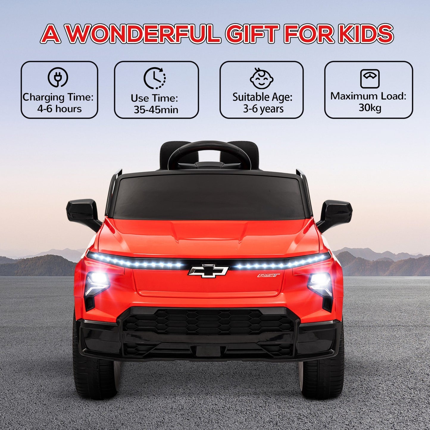 Qaba 12V Kids Electric Car, Chevrolet Silverado EV RST Licensed Ride on Car with Parent Remote Control, Spring Suspension, Soft Start, Training Wheels, LED Lights, Music, MP3, 3 Speed, Red
