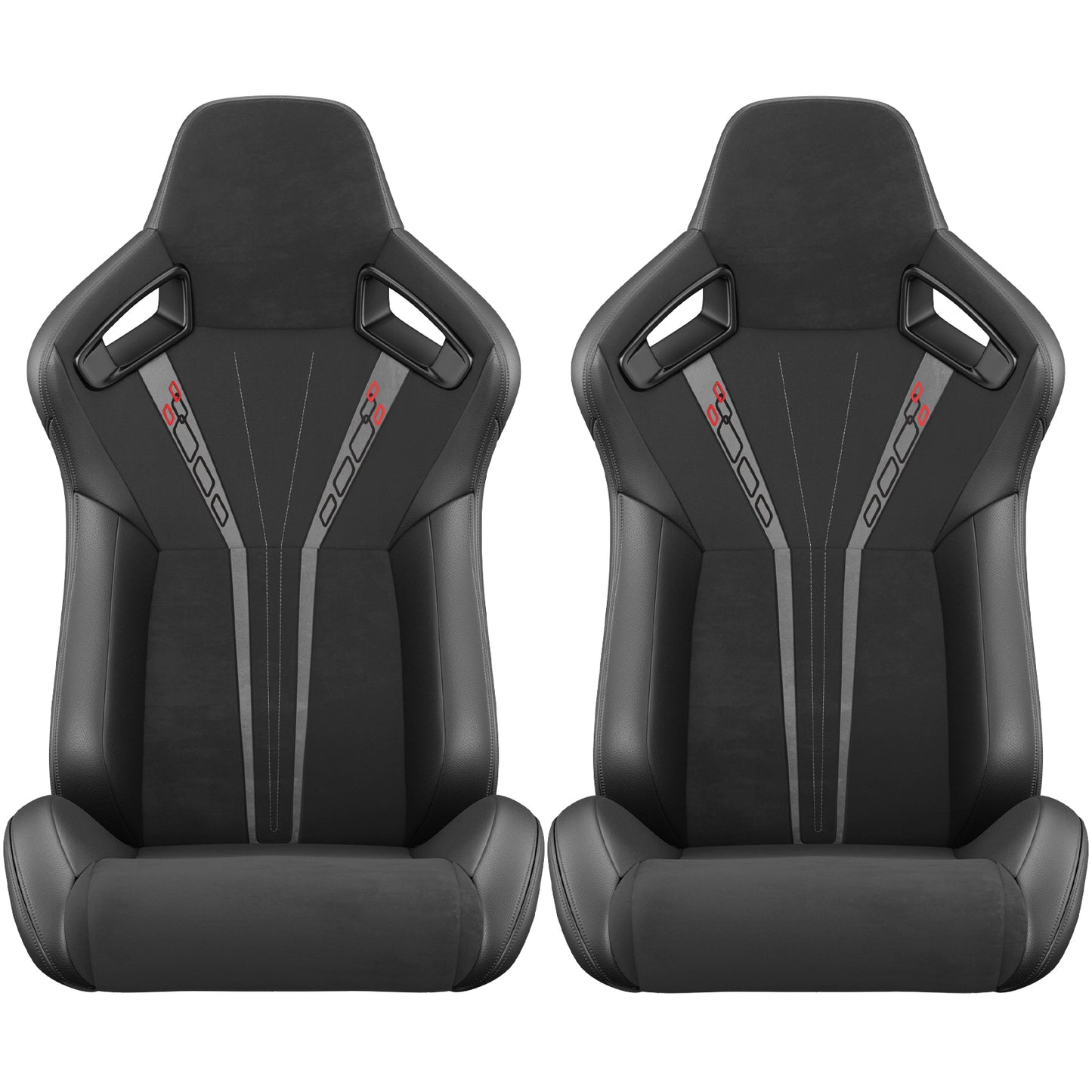 2PC Universal Bucket Racing Seats Red Stitch Red PVC Leather Reclinable Carbon Look Leather Back With Adjustor Slider(Not Including Seat Bracket ) 1 box of 2 pieces