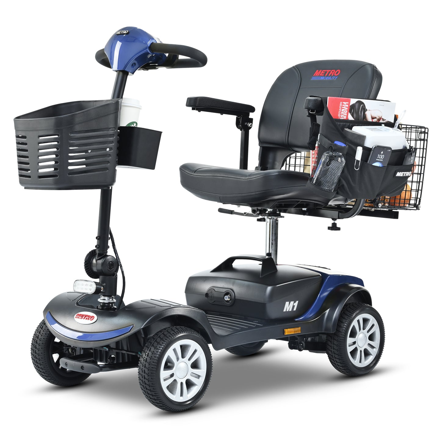 Four wheels Compact Travel Mobility Scooter with 300W Motor for Adult-300lbs, BLUE