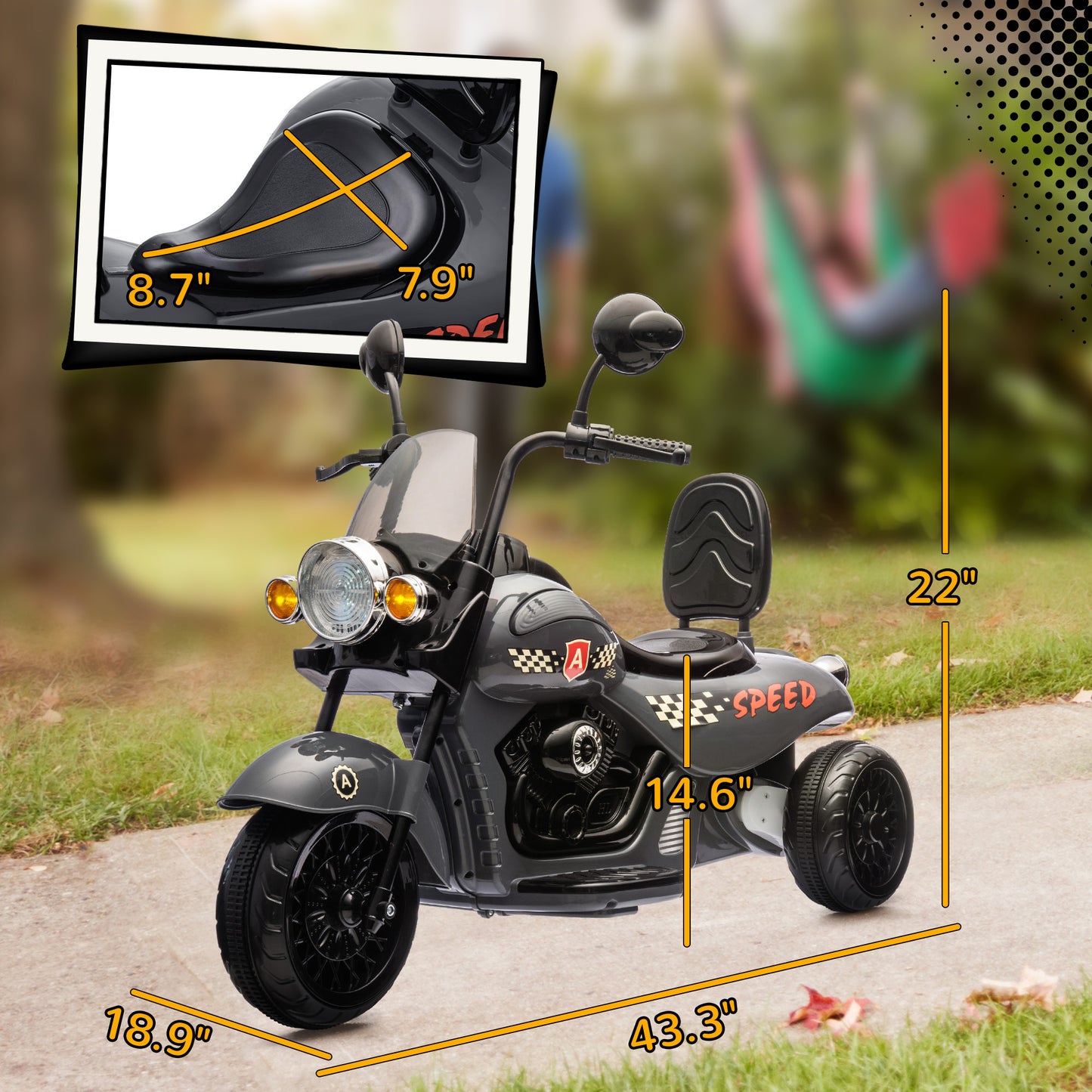 Qaba Electric Motorcycle for Kids, 3 Wheel 6V Battery Powered Chopper Motorbike, Ride on Motorcycle with Headlights, Music, Forward & Reverse for Boys and Girls Ages 3-6 Years, Gray