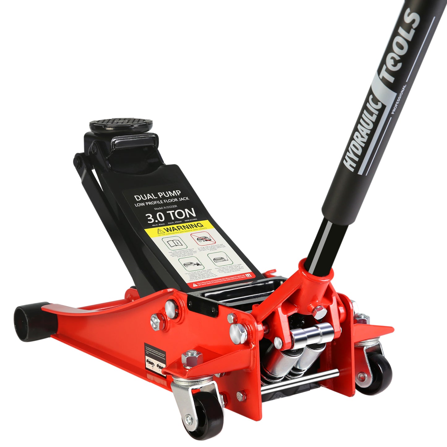 Hydraulic Low Profile and Steel Racing Floor Jack with Dual Piston Quick Lift Pump,3 Ton (6600 lb) Capacity, Lifting range 3.3'-18.5'
