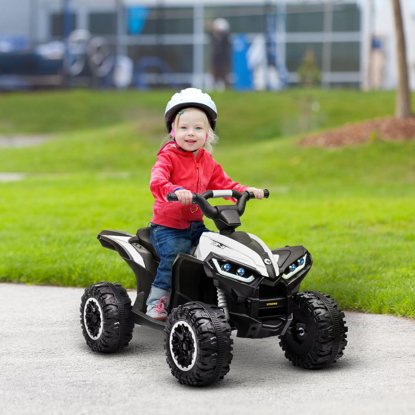 12V Kids ATV Quad Car with Forward & Backward Function, Four Wheeler for Kids with Wear-Resistant Wheels, Music, Electric Ride-on ATV for Toddlers Ages 3+ Years Old, White