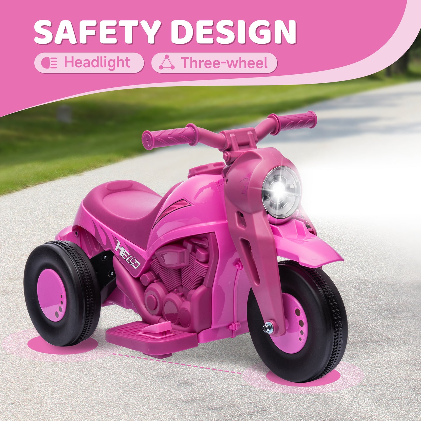 Qaba Ride on Bubble Car, 6V Kids Motorcycle, 3 Wheeled 2 MPH Electric Motorbike for Toddler with LED Headlight, Music, Forward & Reserve, Pink