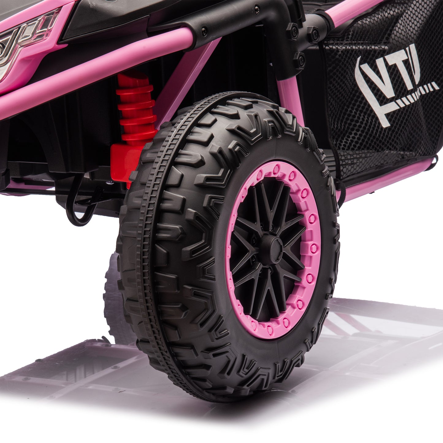 24V Two-seater Kids Ride On UTV w/Parents Control,20in seat width,400W Super high power,Four-wheel Suspension,Bluetooth,MP3,USB,LED Light,Horn,Rear storage space,Speeds 3.73-4.97MPH For Kids aged 3+.