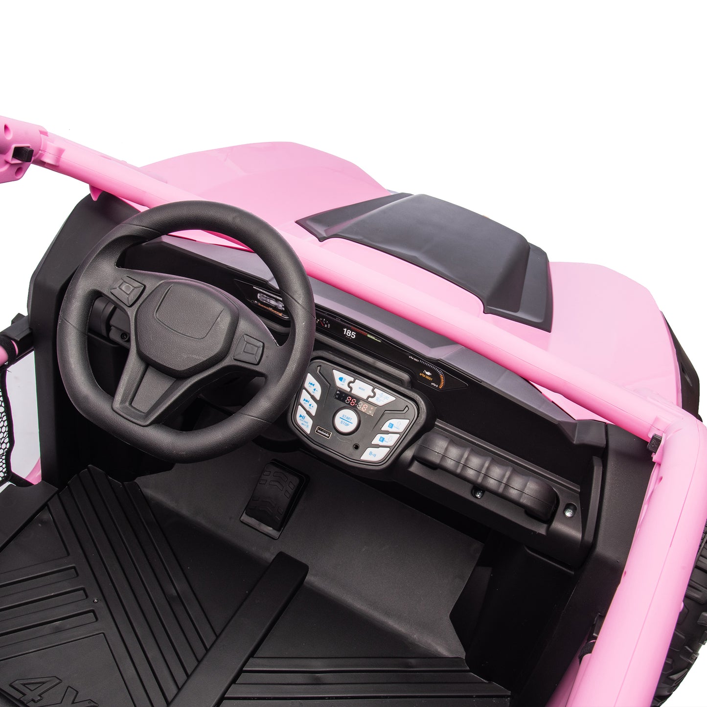 24V Two-seater Kids Ride On UTV w/Parents Control,20in seat width,400W Super high power,Four-wheel Suspension,Bluetooth,MP3,USB,LED Light,Horn,Rear storage space,Speeds 3.73-4.97MPH For Kids aged 3+.