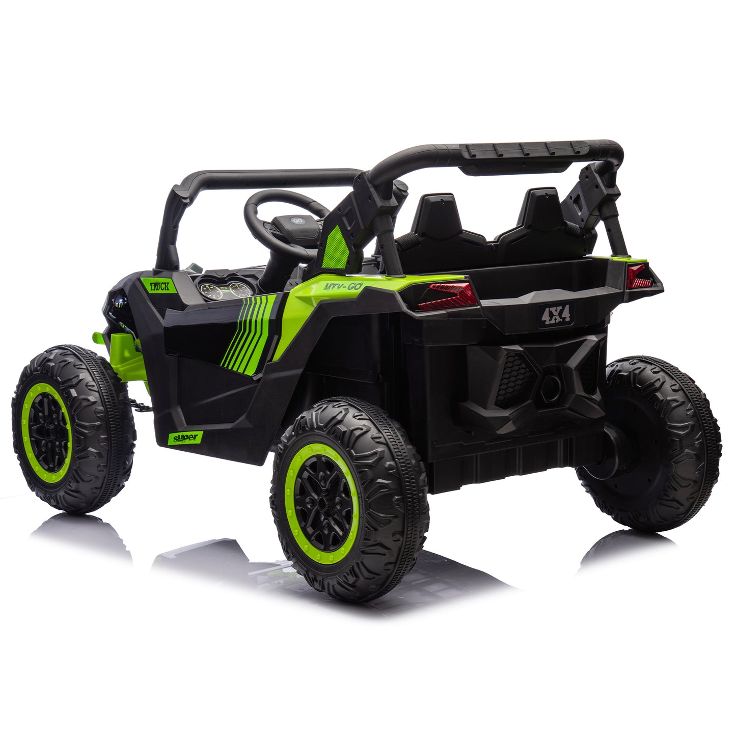 24V Two-Seater Kids Ride On UTV W/Parents Remote Control,Four-Wheel Suspension,Slow Start,Large wheel design,Anti-collision bar,Storage space,Music,USB,Bluetooth,Volume control,LED lights for Kids 3+.