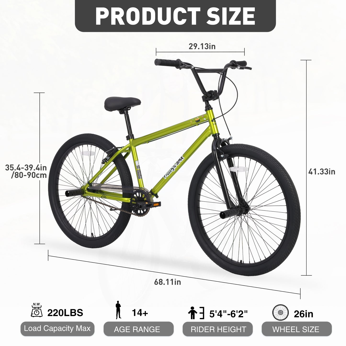 Freestyle Kids Bike Double Disc Brakes 26 Inch Single Speed Children's Bicycle for Boys Girls Age 12+ Years