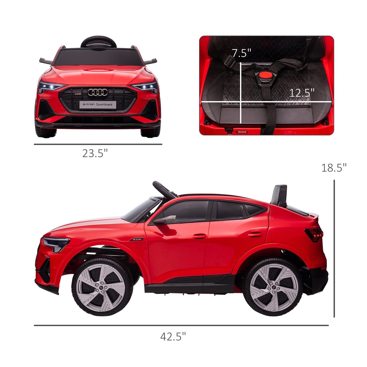 12V Kids Electric Ride On Audi E-tron Car, Battery Powered Toy wIth Parent Remote Control, Safety Belt, LED Lights, Music and Horn, Red