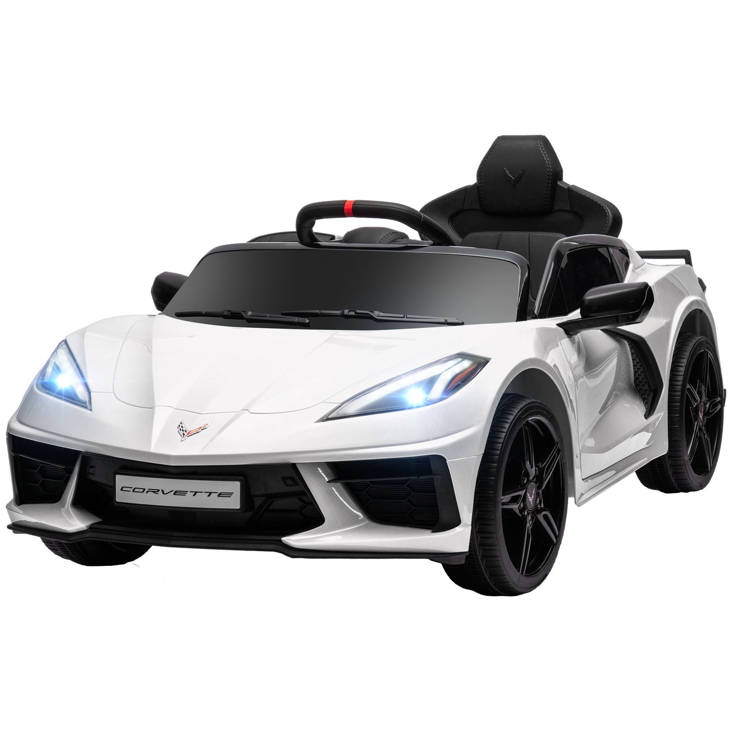 Qaba Electric Car for Kids, 12V Chevrolet Corvette Licensed Kids Car with Parental Remote Control, Suspension System, Music, Horn, Headlight, Slow Start, Kids Electric Car for 3-6 Years, White
