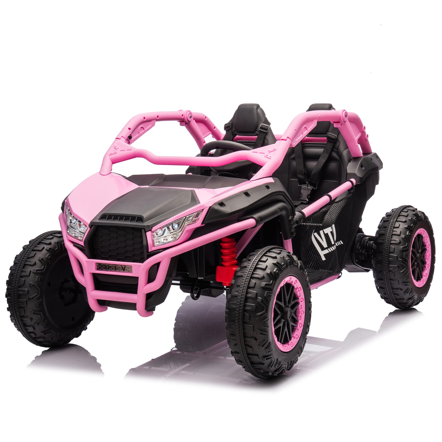 24V Two-seater Kids Ride On UTV w/Parents Control,20in seat width,400W Super high power,Four-wheel Suspension,Bluetooth,MP3,USB,LED Light,Horn,Rear storage space,Speeds 3.73-4.97MPH For Kids aged 3+.
