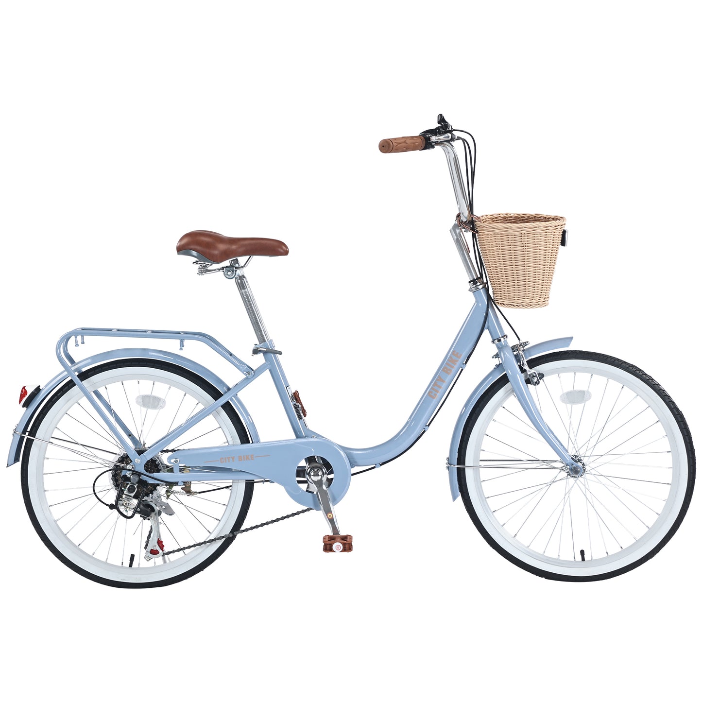 7 Speed City Bike With Basket , Steel Frame,Multiple Colors 22 Inch Girls Bicycle