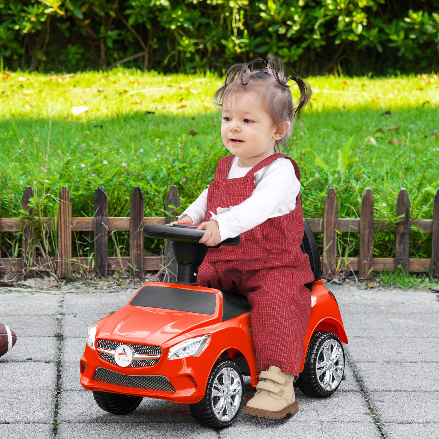 Kids Ride On Push Car, Foot-to-Floor Walking Sliding Toy Car for Toddler with Working Horn, Music, Headlights and Storage, Red