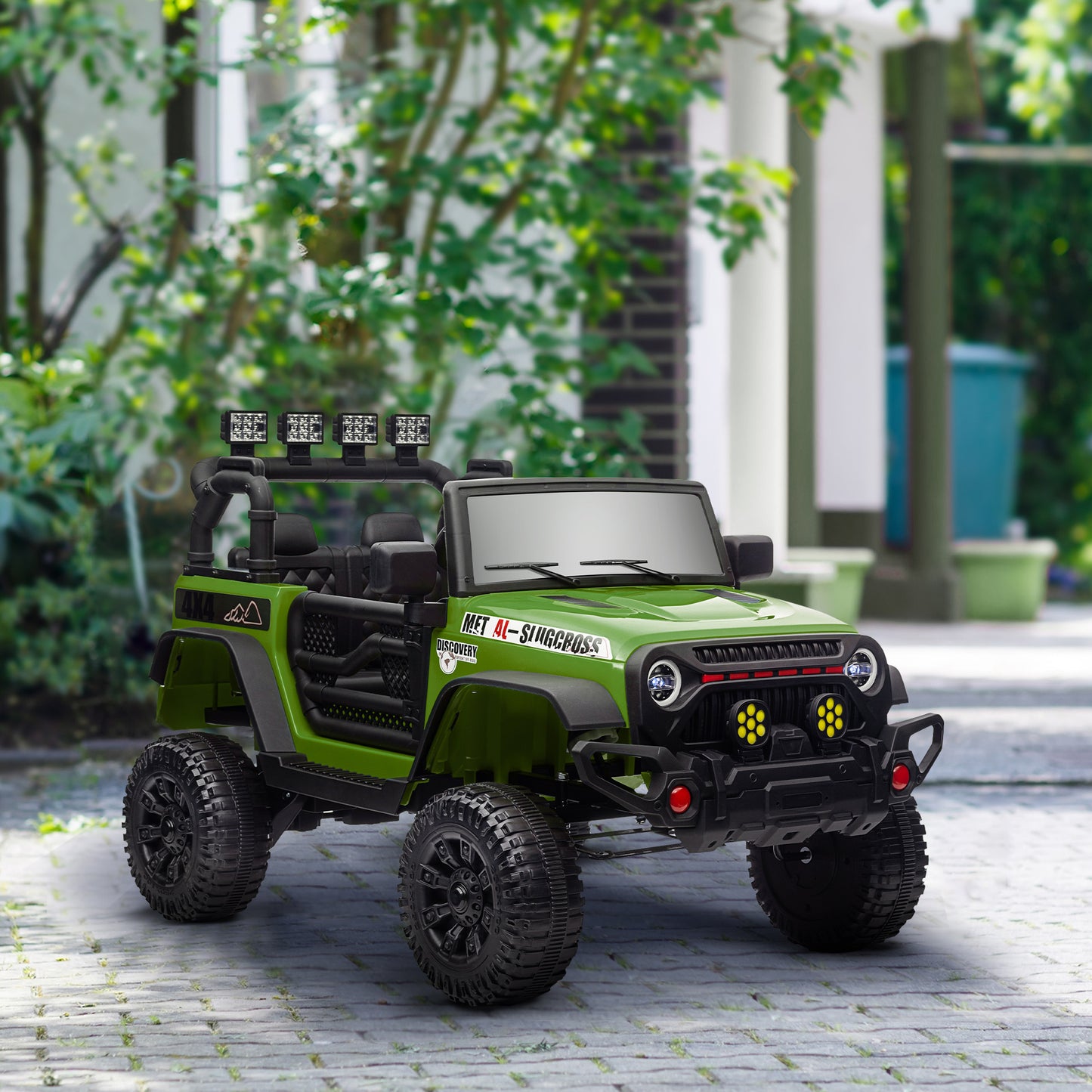 Qaba 12V Ride on Truck, Electric Car for Kids, Battery Powered Ride on Car, Parent Remote, 4 Suspension Wheels, Music Horn LED Lights, Green