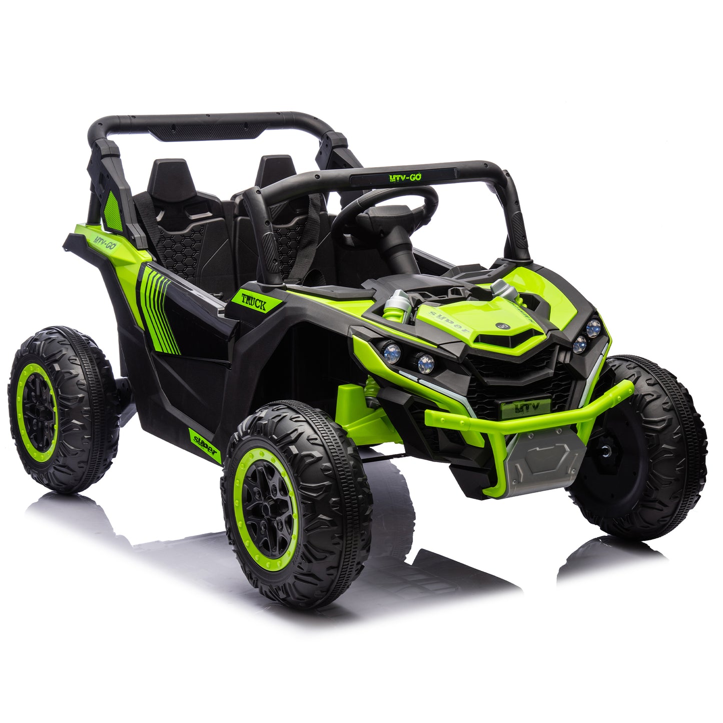 24V Two-Seater Kids Ride On UTV W/Parents Remote Control,Four-Wheel Suspension,Slow Start,Large wheel design,Anti-collision bar,Storage space,Music,USB,Bluetooth,Volume control,LED lights for Kids 3+.