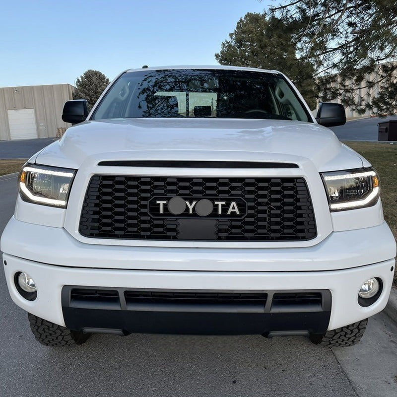 Front Gril For 2007-2013 Toyota Tundra TRD Pro Grill With Lights and Letters Matte Black