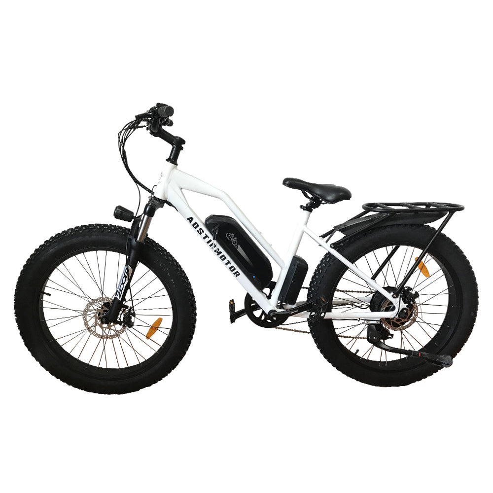 AOSTIRMOTOR 26' 750W Camouflage Electric Bike Fat Tire P7 48V 12.5AH Removable Lithium Battery for Adults with Detachable Rear Rack Fender(White)S07-G