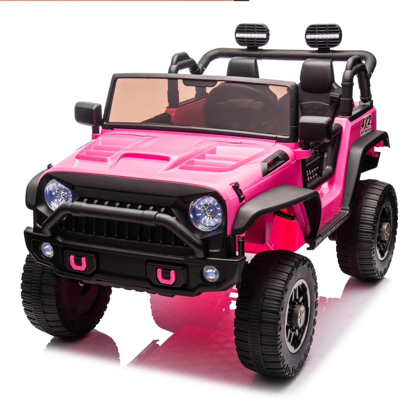 24V Two-Seater Kids Ride On Truck Car W/Parents Control,200w*2,Seat width 20.28in,Four-wheel Suspension,LED Lights,Music,MP3,Bluetooth,Two independent seat belts,Suitable for off-road For Kids Aged 3+