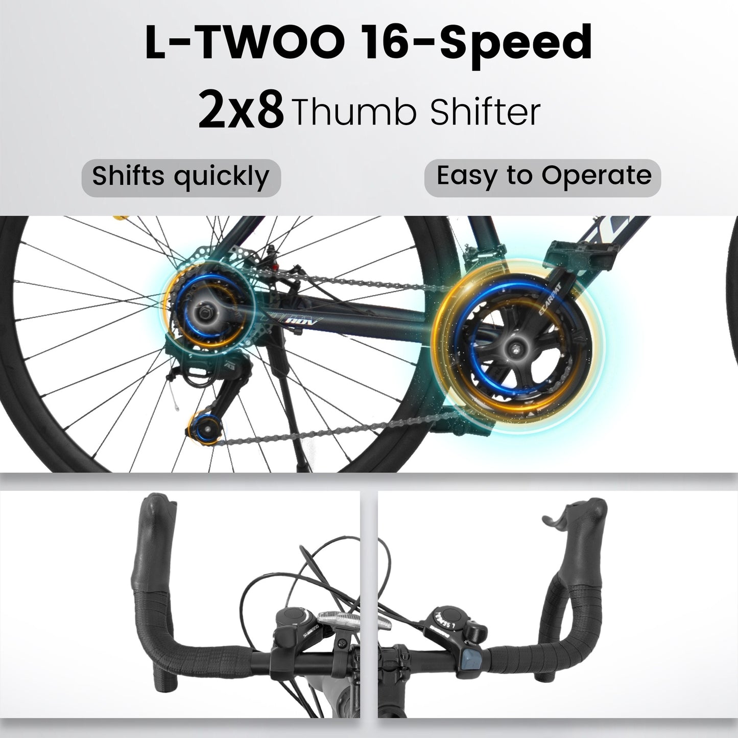 A28320RL 700C Road Bike, 16-Speed Outdoor Bike Disc Brakes, Light Weight Aluminum Frame ,Racing Bike City Commuting Road Bicycle L Size for Men Women