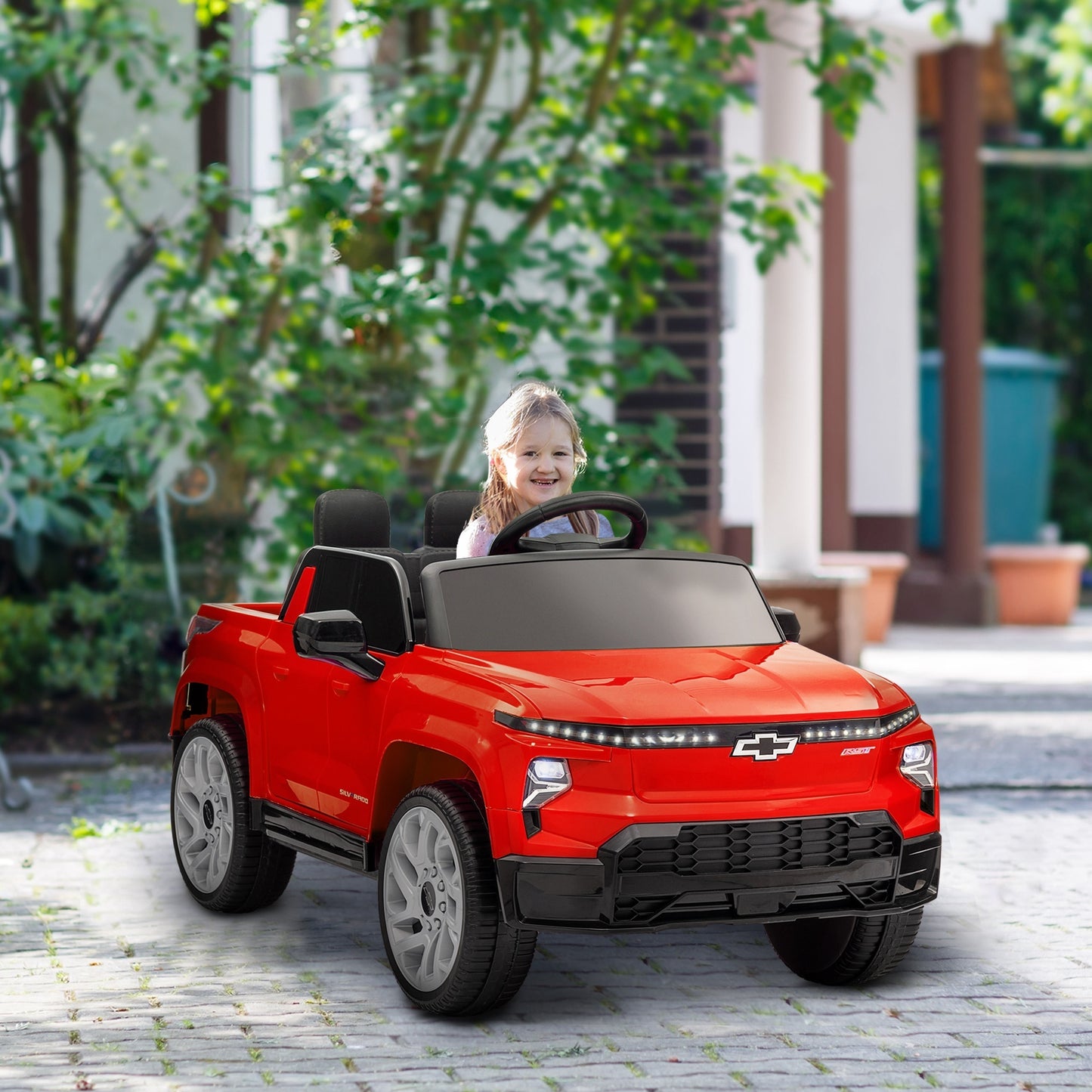 Qaba 12V Kids Electric Car, Chevrolet Silverado EV RST Licensed Ride on Car with Parent Remote Control, Spring Suspension, Soft Start, Training Wheels, LED Lights, Music, MP3, 3 Speed, Red